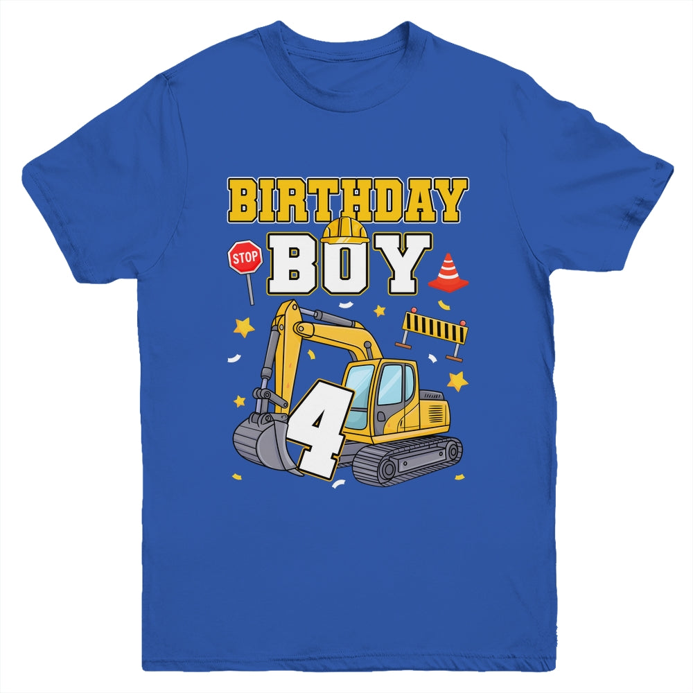 4th Birthday Boy 4 Years Old Excavator Three Decorations Youth Shirt | siriusteestore