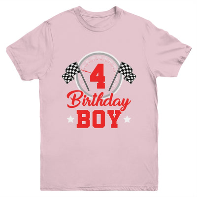 4th Birthday Boy Race Car Birthday Racing Car Flag Youth Shirt | siriusteestore
