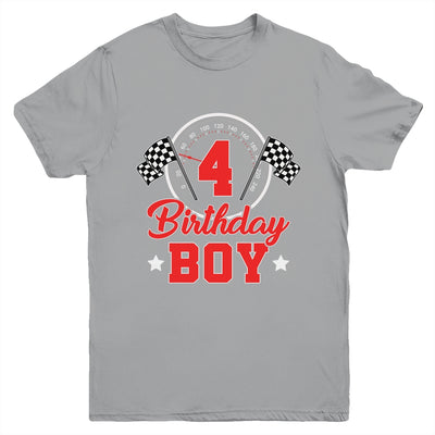 4th Birthday Boy Race Car Birthday Racing Car Flag Youth Shirt | siriusteestore