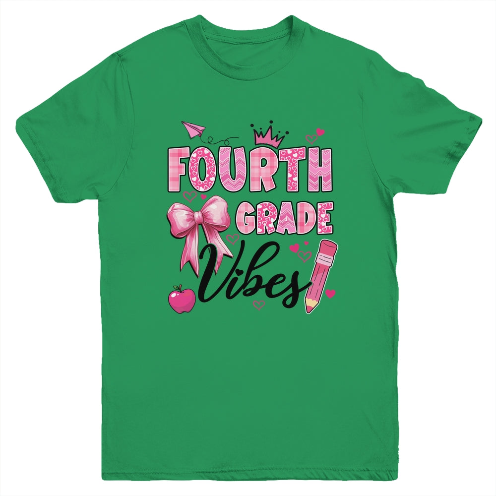 4th Fourth Grade Vibes Back To School Coquette Teacher Girl Youth Shirt | siriusteestore