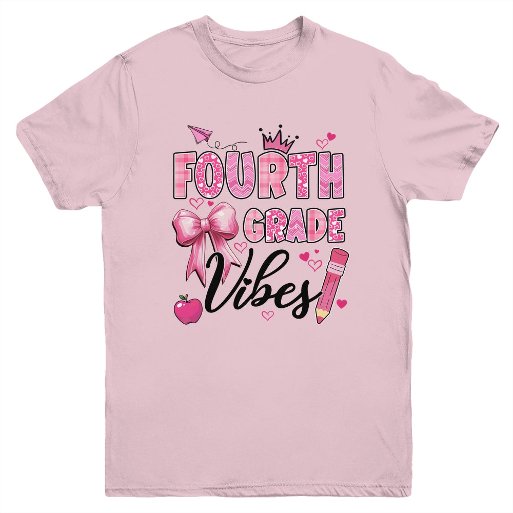 4th Fourth Grade Vibes Back To School Coquette Teacher Girl Youth Shirt | siriusteestore