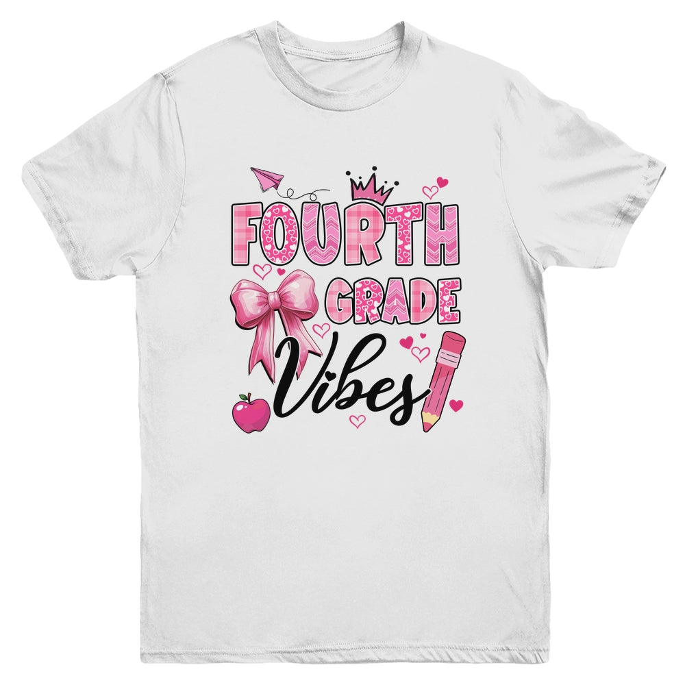 4th Fourth Grade Vibes Back To School Coquette Teacher Girl Youth Shirt | siriusteestore