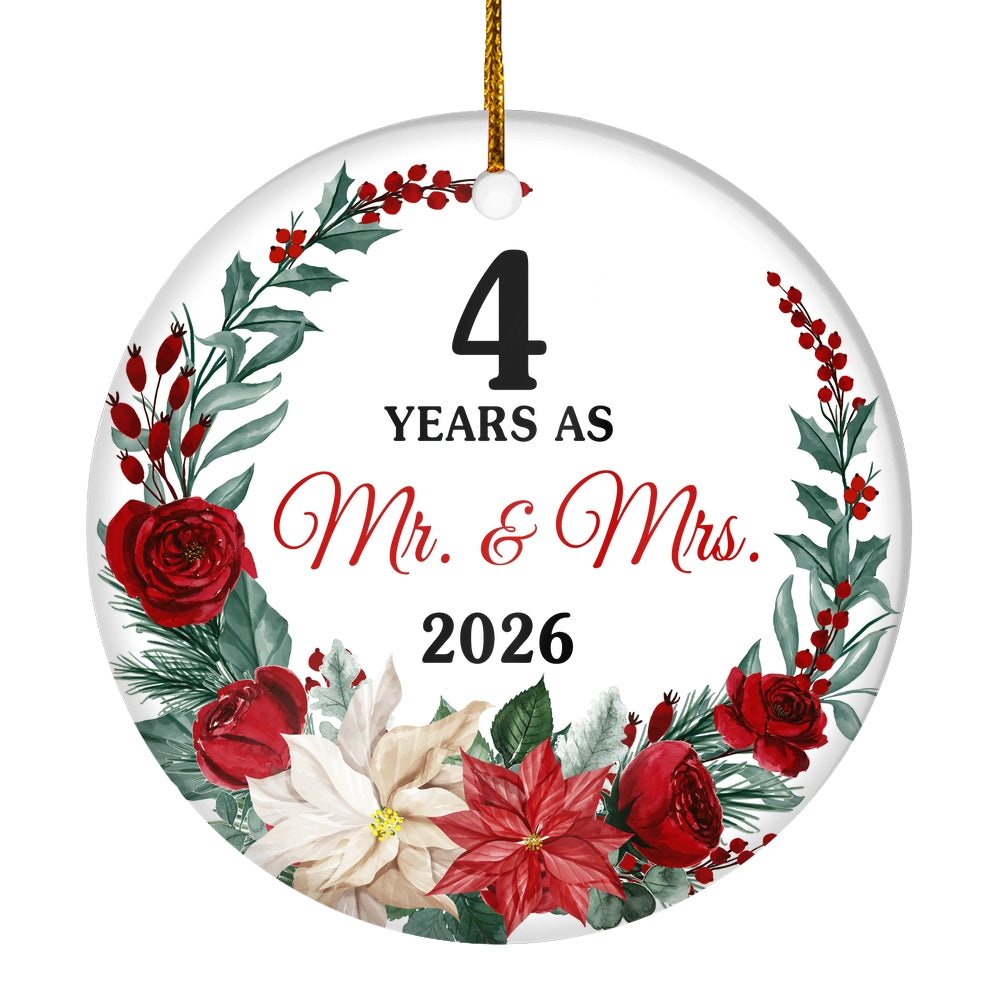 4th Wedding Anniversary Ornament Married 4 Years As Mr and Mrs For Couples Christmas Husband Wife Wedding Gift Holiday Decoration Christmas Tree Ornament | siriusteestore