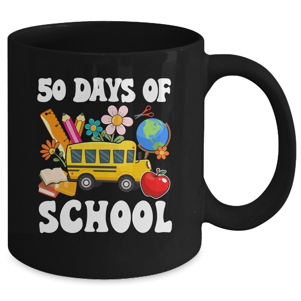 50 Days Of School Cute Bus Women Kids Groovy Mug | siriusteestore