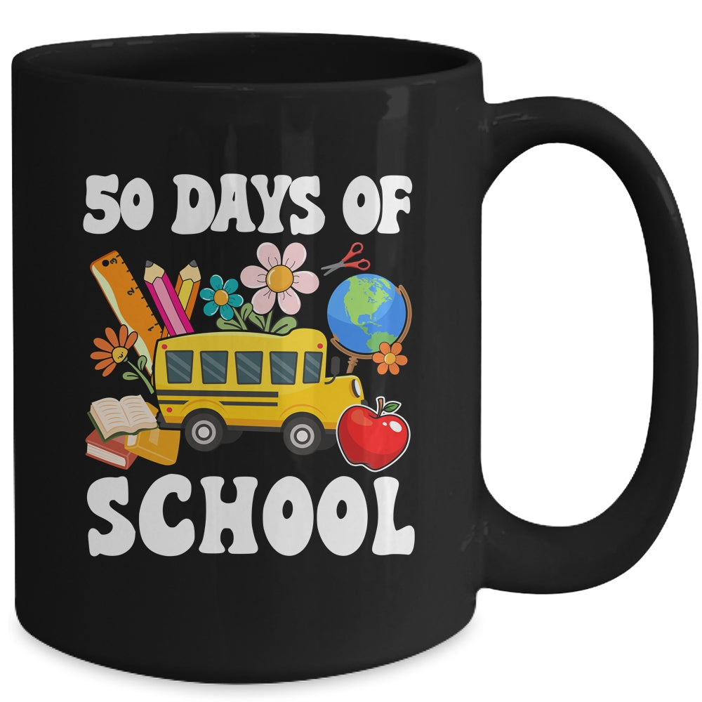 50 Days Of School Cute Bus Women Kids Groovy Mug | siriusteestore