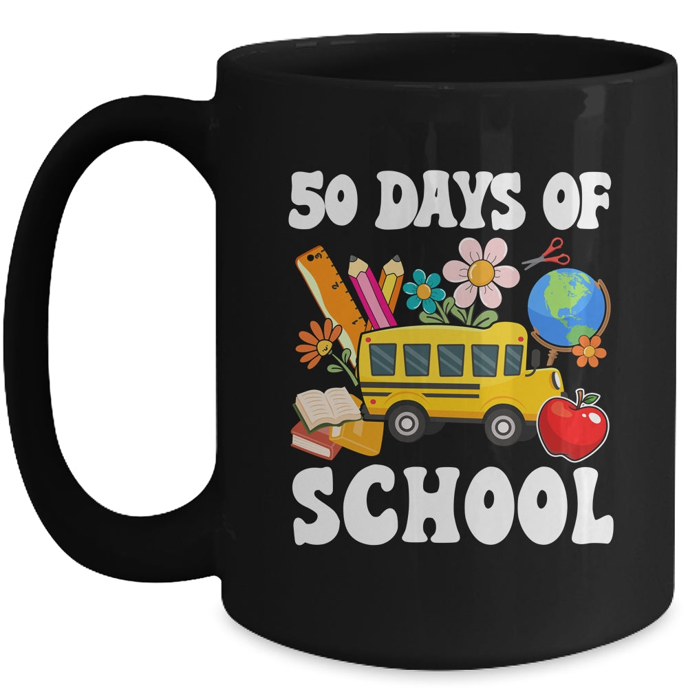 50 Days Of School Cute Bus Women Kids Groovy Mug | siriusteestore