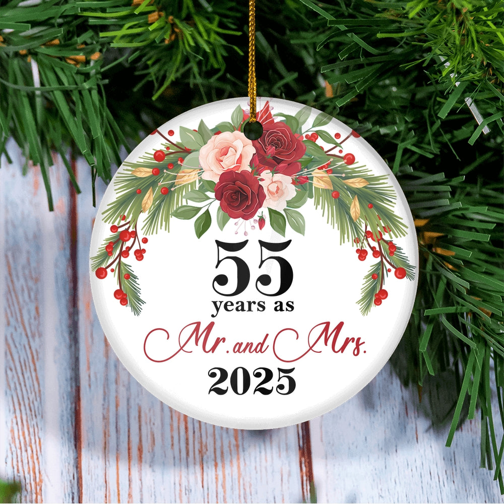 55th Wedding Anniversary 55 Years As Mr & Mrs 2025 Christmas Ornaments Gifts For Couples Husband Wife Holiday Decoration Christmas Tree Ornament | siriusteestore