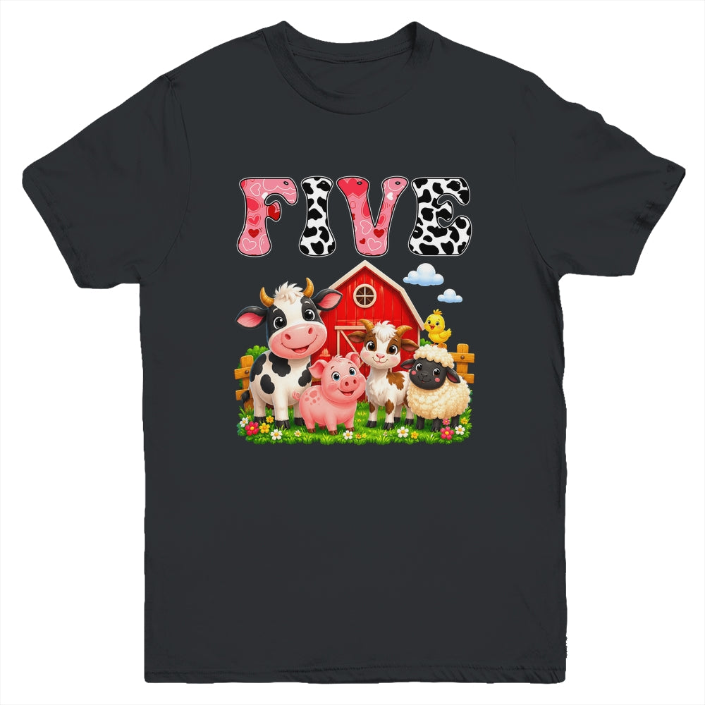 5Th Birthday Two Years Old Farm Theme Party Cow Birthday Youth Shirt | siriusteestore