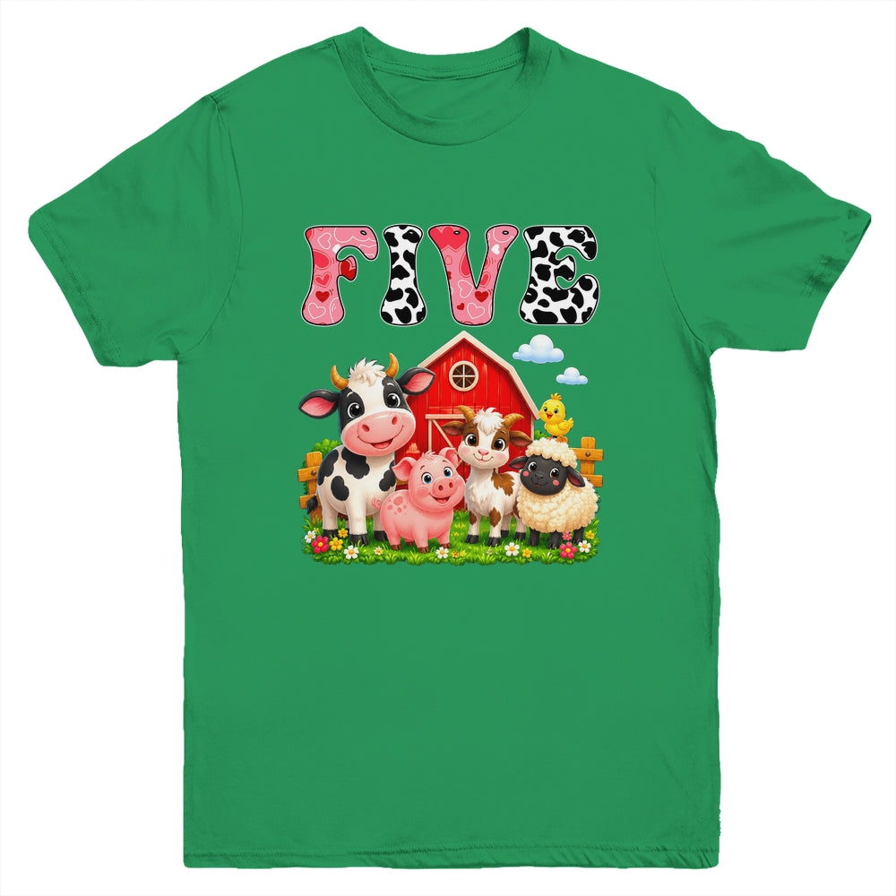 5Th Birthday Two Years Old Farm Theme Party Cow Birthday Youth Shirt | siriusteestore