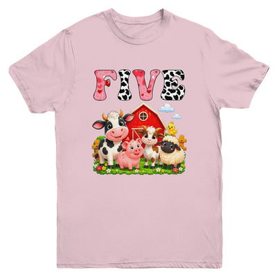 5Th Birthday Two Years Old Farm Theme Party Cow Birthday Youth Shirt | siriusteestore