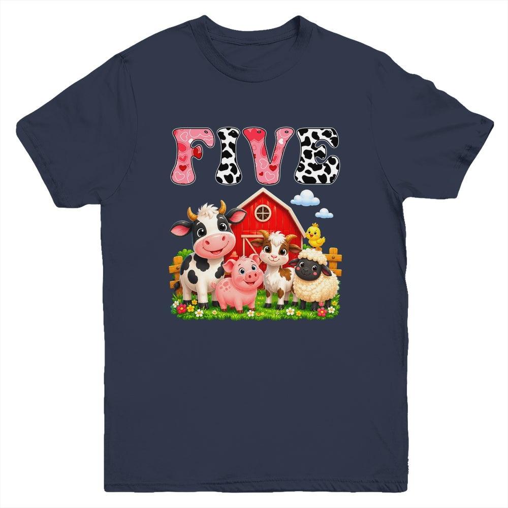 5Th Birthday Two Years Old Farm Theme Party Cow Birthday Youth Shirt | siriusteestore