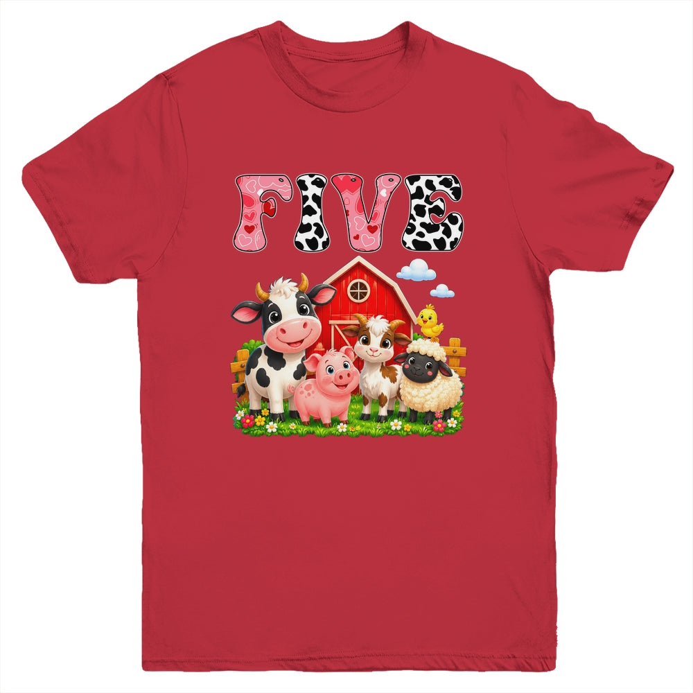 5Th Birthday Two Years Old Farm Theme Party Cow Birthday Youth Shirt | siriusteestore