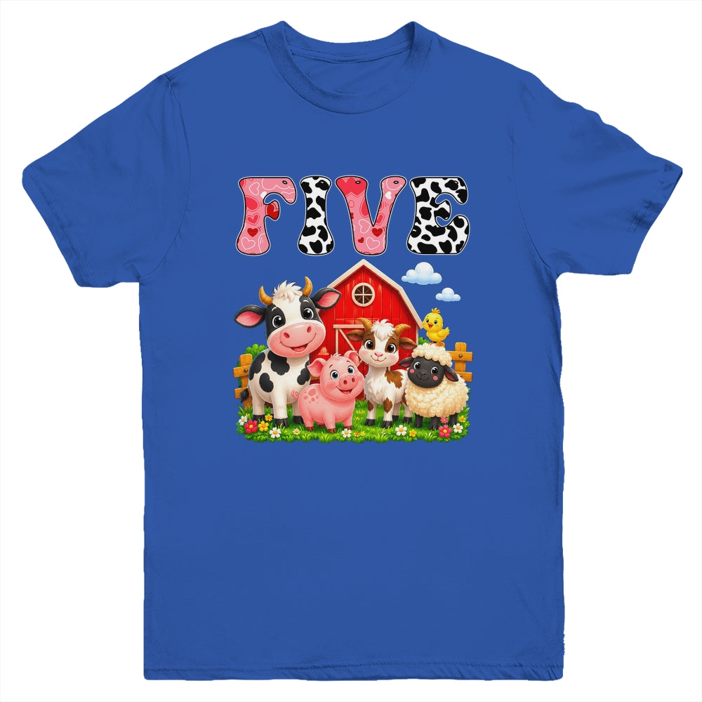 5Th Birthday Two Years Old Farm Theme Party Cow Birthday Youth Shirt | siriusteestore