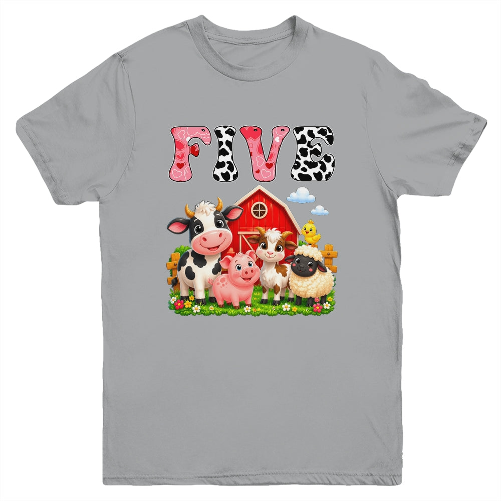 5Th Birthday Two Years Old Farm Theme Party Cow Birthday Youth Shirt | siriusteestore