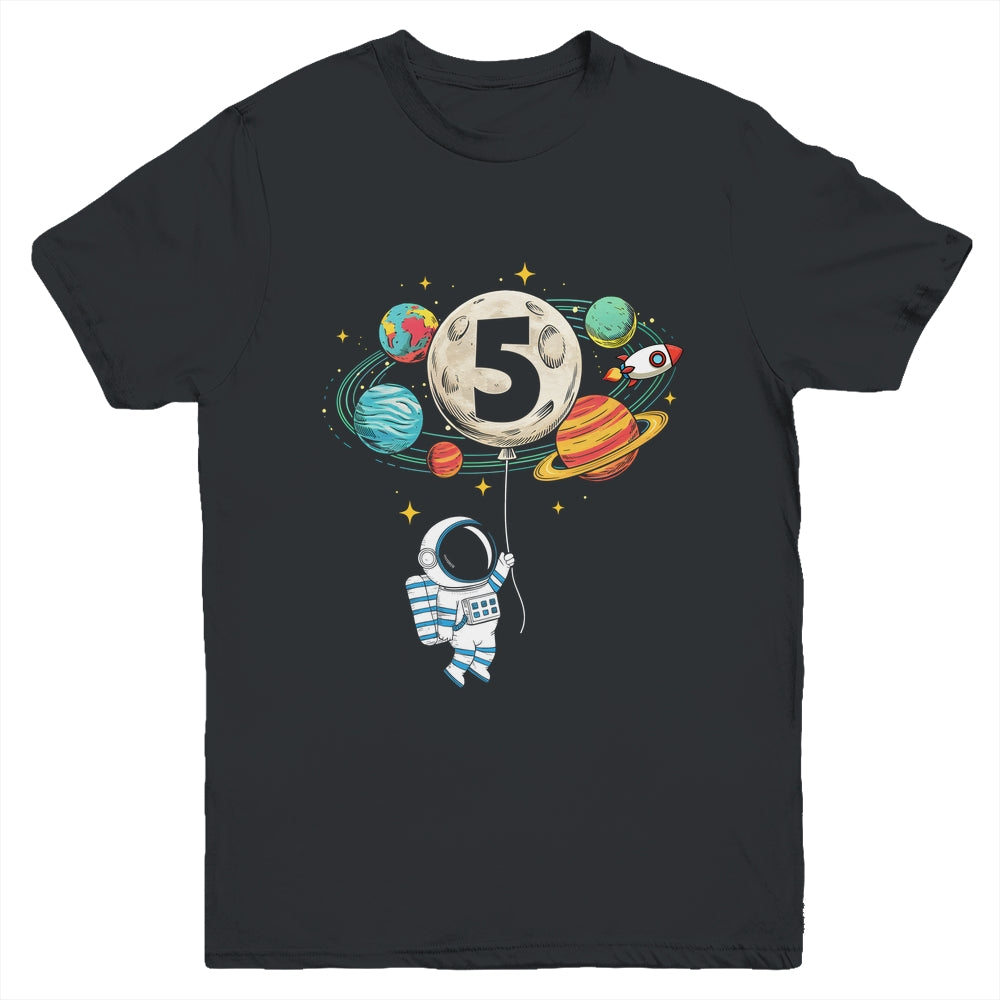 5 Years Old Birthday Boy Astronaut Space 5th Birthday Youth Shirt | siriusteestore