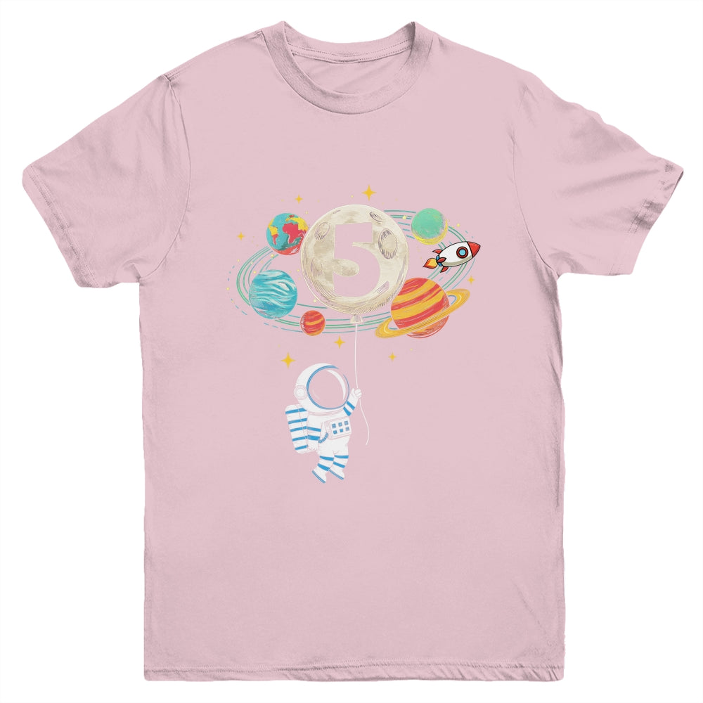 5 Years Old Birthday Boy Astronaut Space 5th Birthday Youth Shirt | siriusteestore