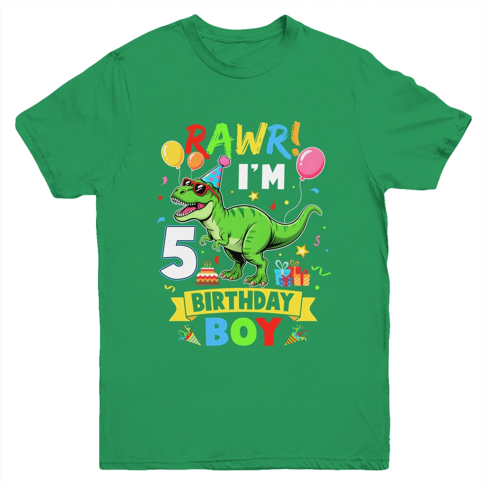 5 Years Old Boy 5th Birthday Boy T Rex Dinosaur Youth Shirt | siriusteestore