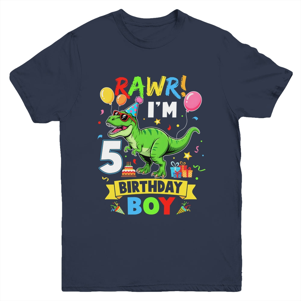 5 Years Old Boy 5th Birthday Boy T Rex Dinosaur Youth Shirt | siriusteestore