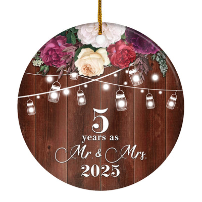 5th Anniversary Wedding Ornament 5 Years As Mr and Mrs For Couples Christmas Husband Wife Married Wedding Gift Holiday Decoration Christmas Tree Ornament | siriusteestore