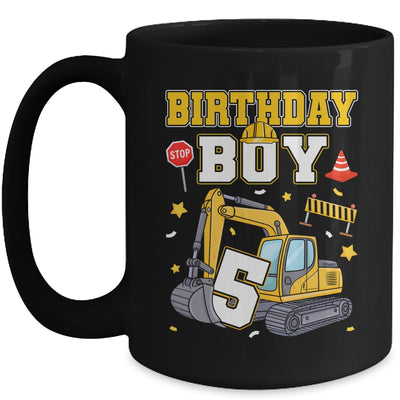 5th Birthday Boy 5 Years Old Excavator Three Decorations Mug | siriusteestore