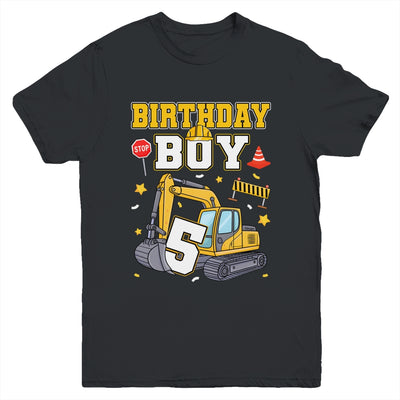 5th Birthday Boy 5 Years Old Excavator Three Decorations Youth Shirt | siriusteestore
