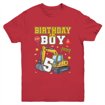 5th Birthday Boy 5 Years Old Excavator Three Decorations Youth Shirt | siriusteestore