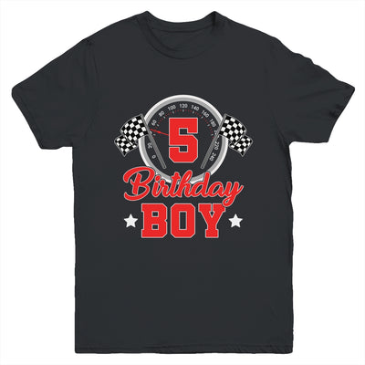 5th Birthday Boy Race Car Birthday Racing Car Flag Youth Shirt | siriusteestore