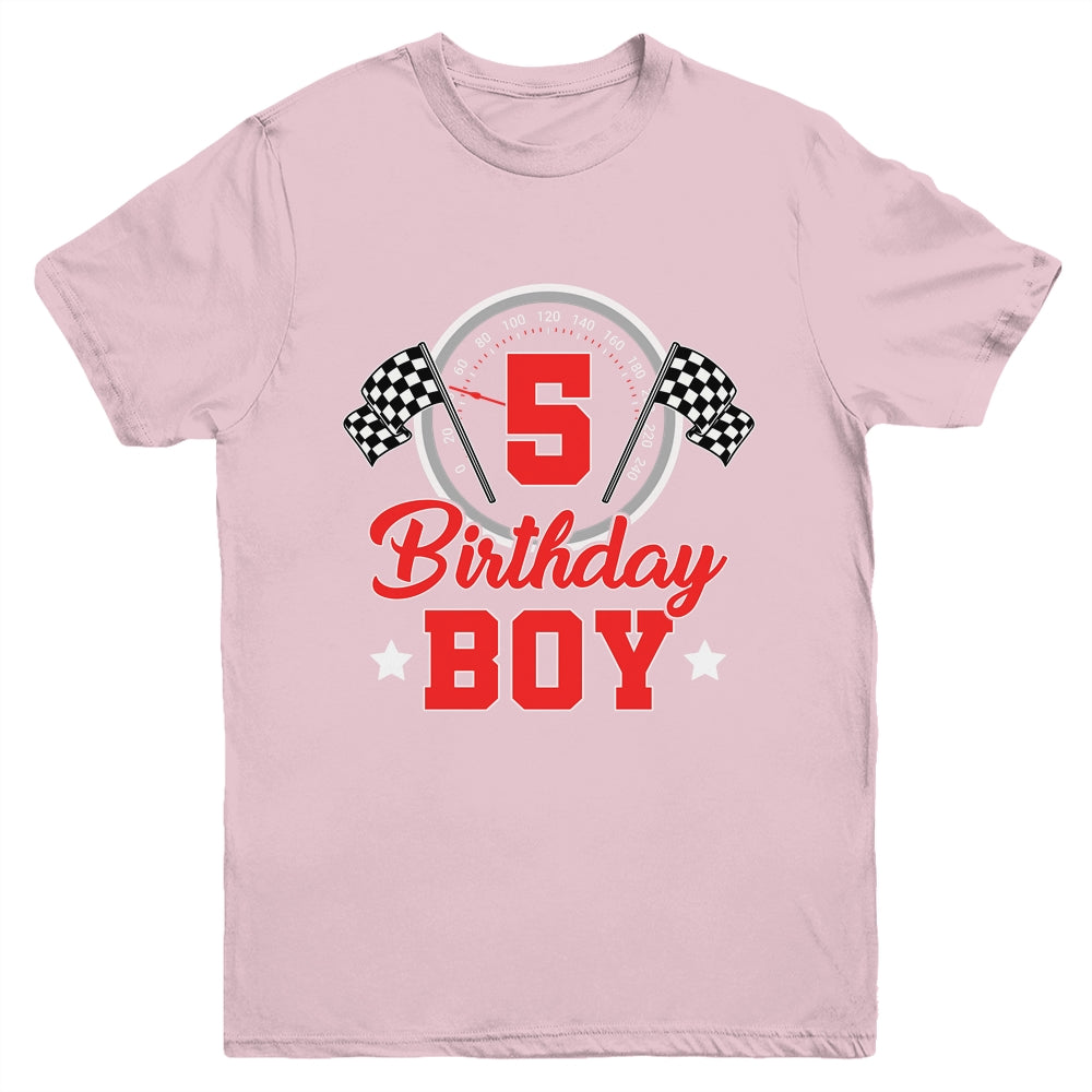 5th Birthday Boy Race Car Birthday Racing Car Flag Youth Shirt | siriusteestore