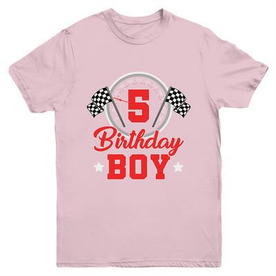 5th Birthday Boy Race Car Birthday Racing Car Flag Youth Shirt | siriusteestore
