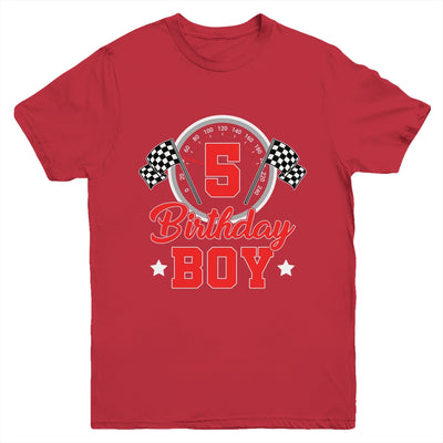 5th Birthday Boy Race Car Birthday Racing Car Flag Youth Shirt | siriusteestore