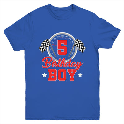 5th Birthday Boy Race Car Birthday Racing Car Flag Youth Shirt | siriusteestore