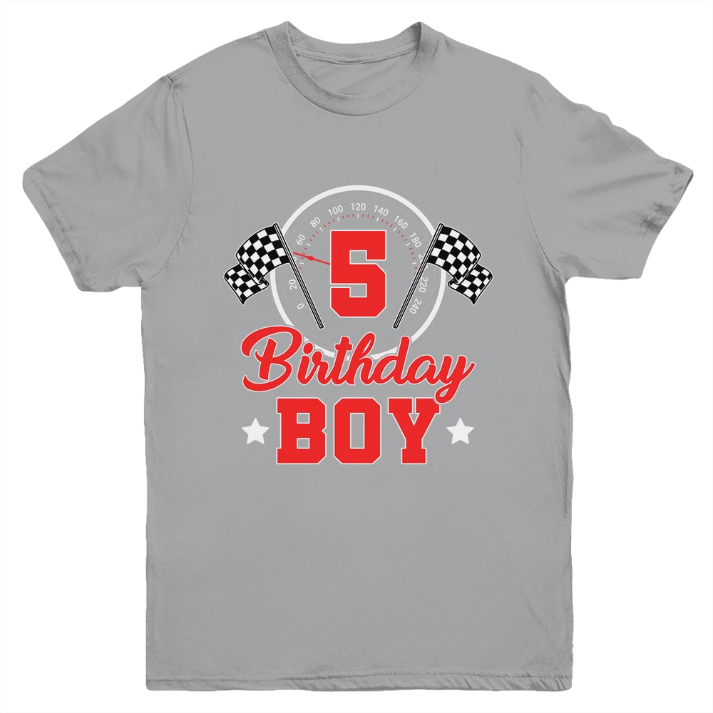5th Birthday Boy Race Car Birthday Racing Car Flag Youth Shirt | siriusteestore