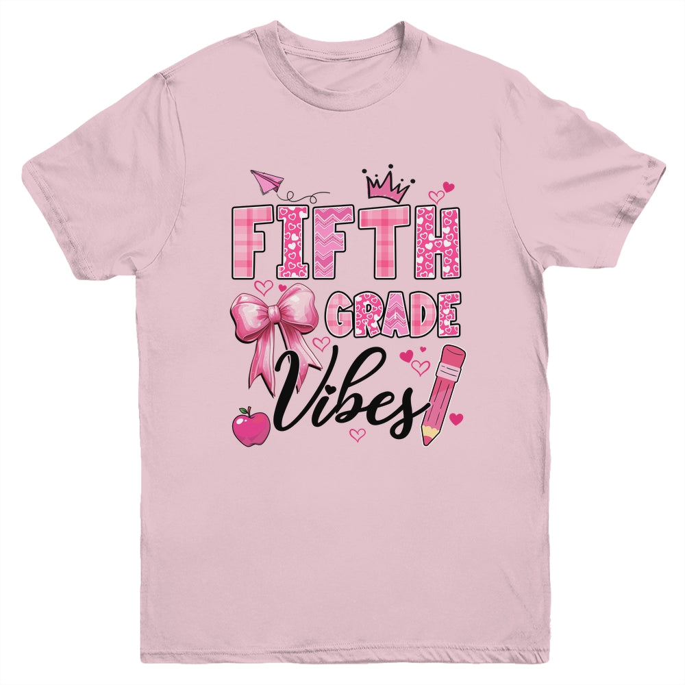 5th Fifth Grade Vibes Back To School Coquette Teacher Girl Youth Shirt | siriusteestore