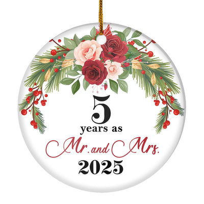 5th Wedding Anniversary 5 Years As Mr & Mrs 2025 Christmas Ornaments Gifts For Couples Husband Wife Holiday Decoration Christmas Tree Ornament | siriusteestore
