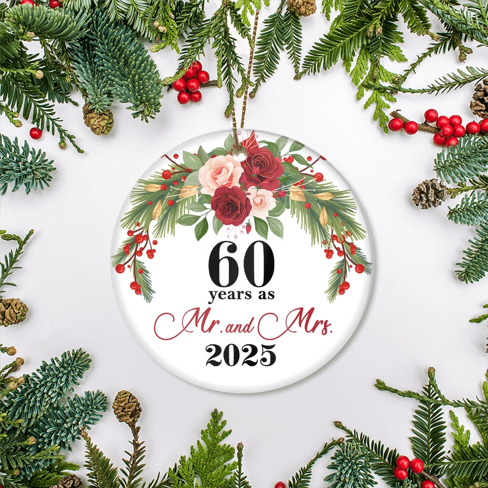 60th Wedding Anniversary 60 Years As Mr & Mrs 2025 Christmas Ornaments Gifts For Couples Husband Wife Holiday Decoration Christmas Tree Ornament | siriusteestore
