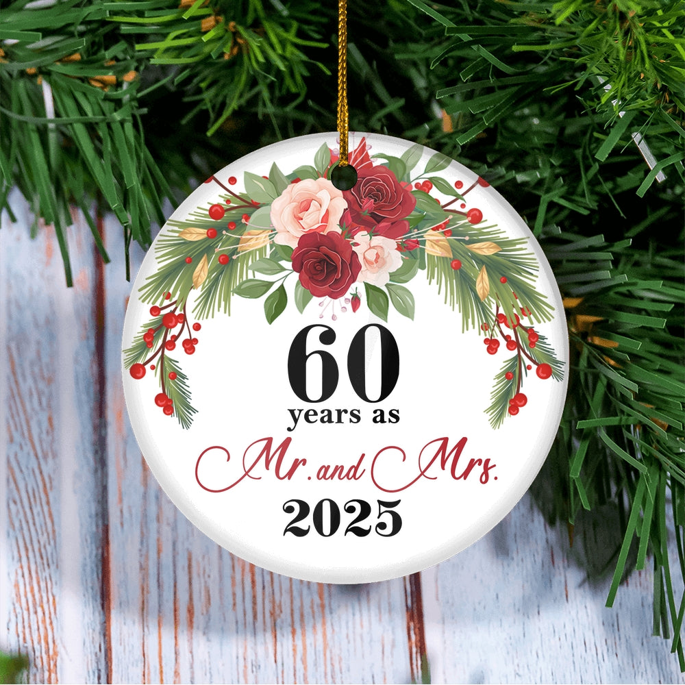 60th Wedding Anniversary 60 Years As Mr & Mrs 2025 Christmas Ornaments Gifts For Couples Husband Wife Holiday Decoration Christmas Tree Ornament | siriusteestore