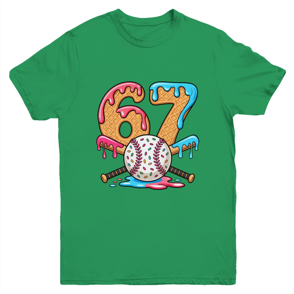 67 Ice Cream Drip Baseball Number 67 Player 67th Birthday Youth Shirt | siriusteestore