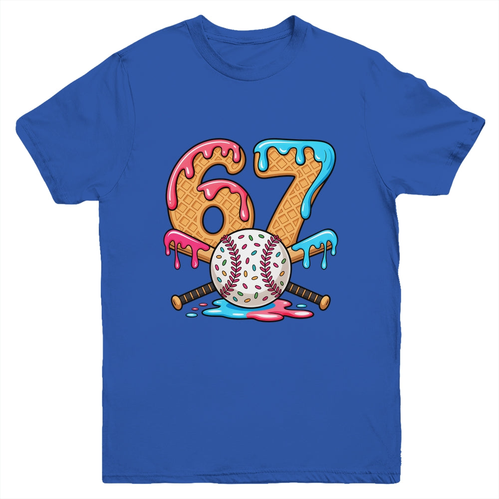 67 Ice Cream Drip Baseball Number 67 Player 67th Birthday Youth Shirt | siriusteestore