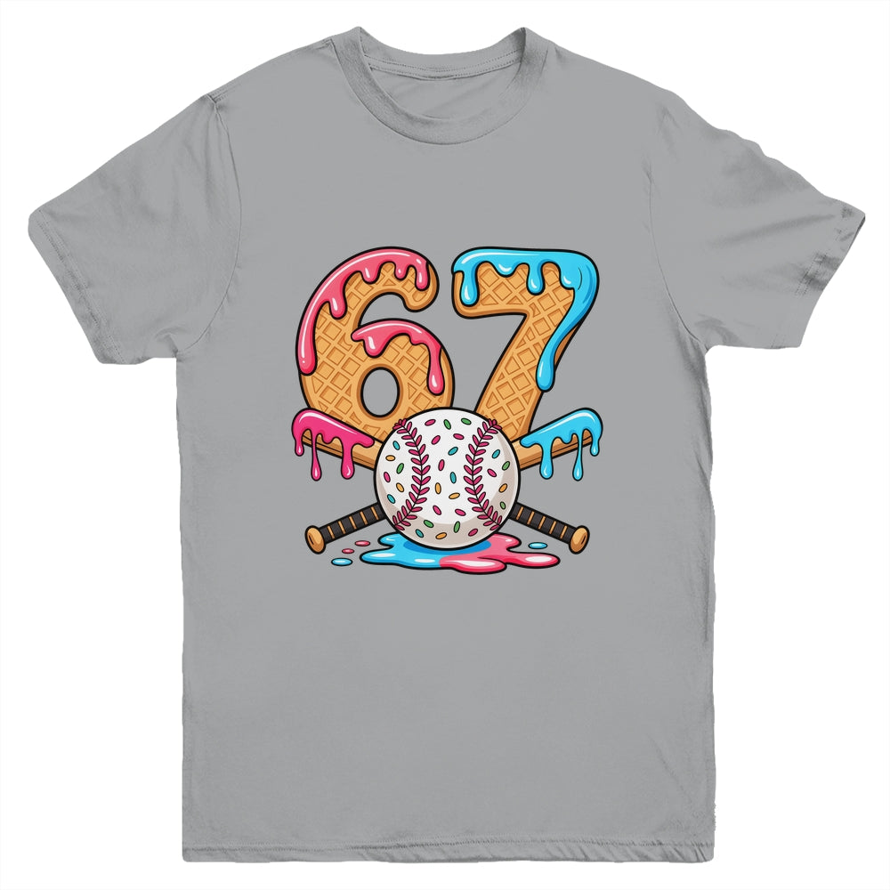 67 Ice Cream Drip Baseball Number 67 Player 67th Birthday Youth Shirt | siriusteestore