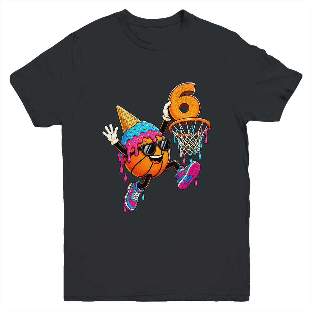 6Th Birthday Basketball Drip Ice Cream 6 Years Old Boys Kids Youth Shirt | siriusteestore