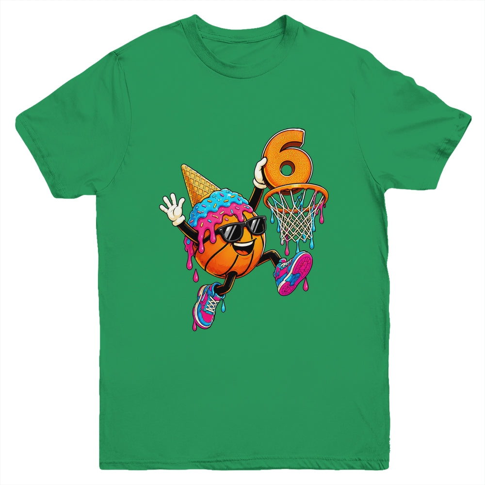 6Th Birthday Basketball Drip Ice Cream 6 Years Old Boys Kids Youth Shirt | siriusteestore