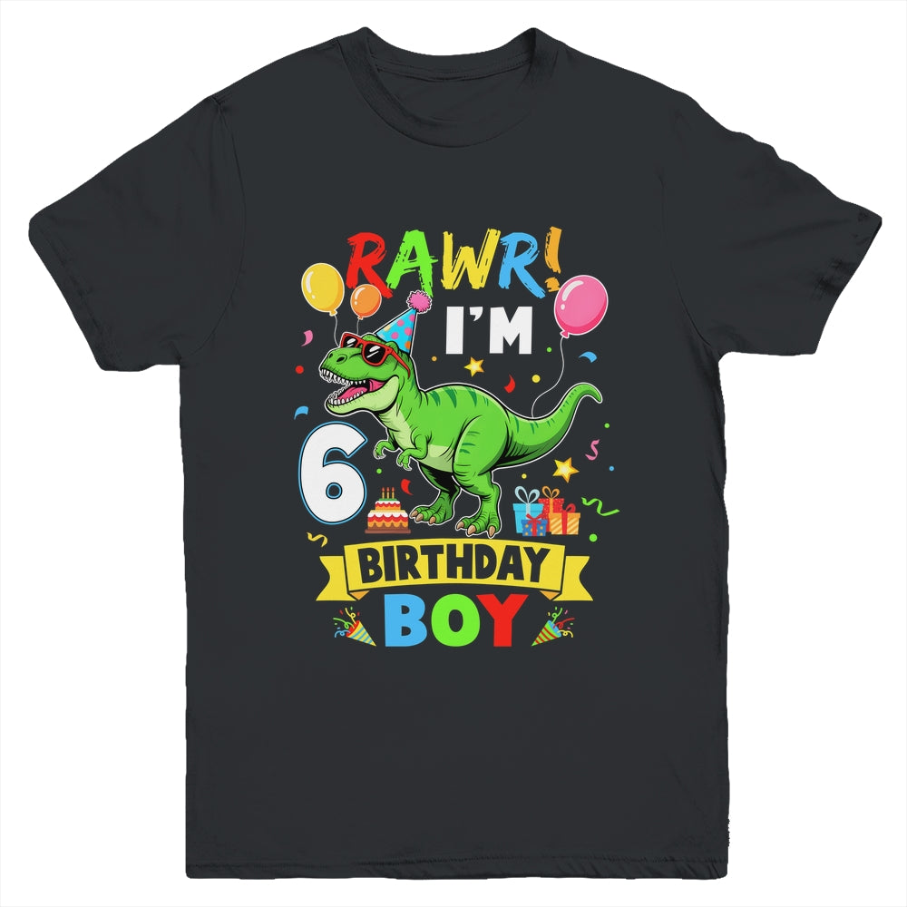 6 Years Old Boy 6th Birthday Boy T Rex Dinosaur Youth Shirt | siriusteestore