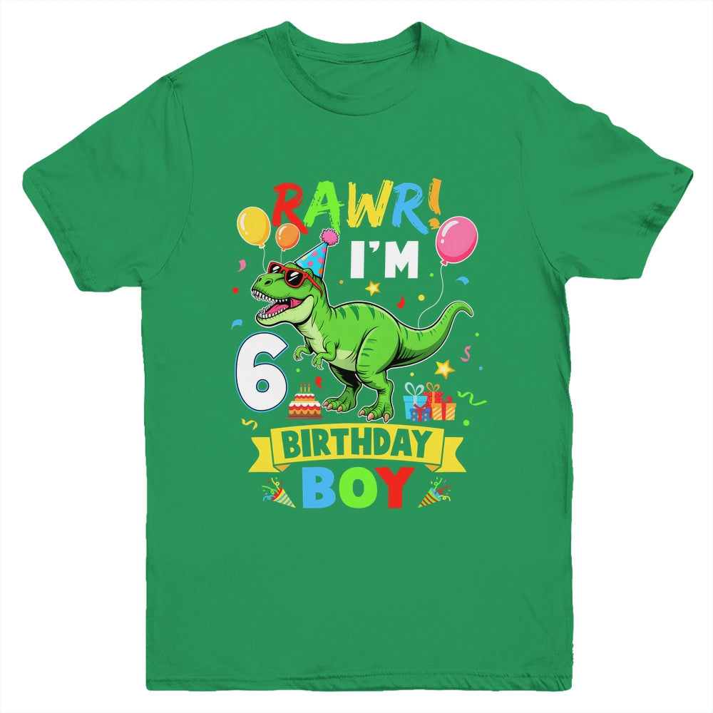 6 Years Old Boy 6th Birthday Boy T Rex Dinosaur Youth Shirt | siriusteestore