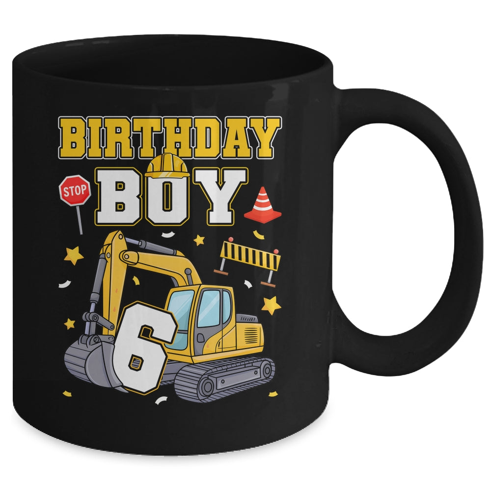 6th Birthday Boy 6 Years Old Excavator Three Decorations Mug | siriusteestore