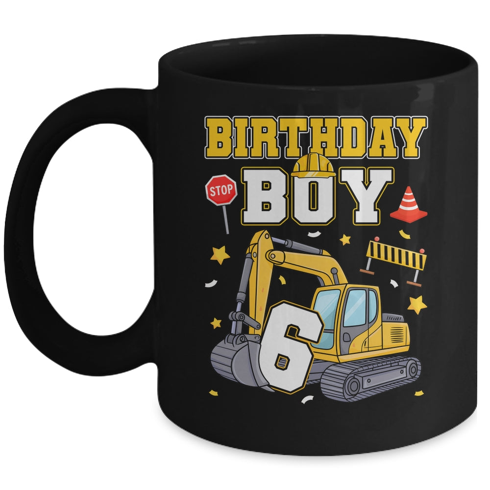 6th Birthday Boy 6 Years Old Excavator Three Decorations Mug | siriusteestore
