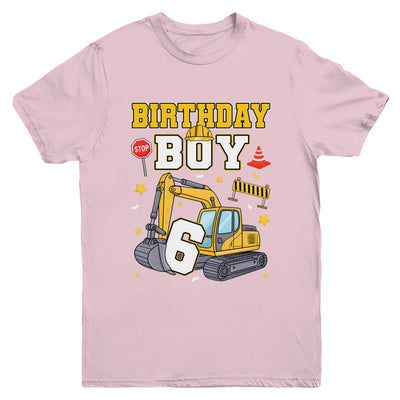6th Birthday Boy 6 Years Old Excavator Three Decorations Youth Shirt | siriusteestore