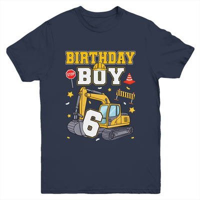 6th Birthday Boy 6 Years Old Excavator Three Decorations Youth Shirt | siriusteestore