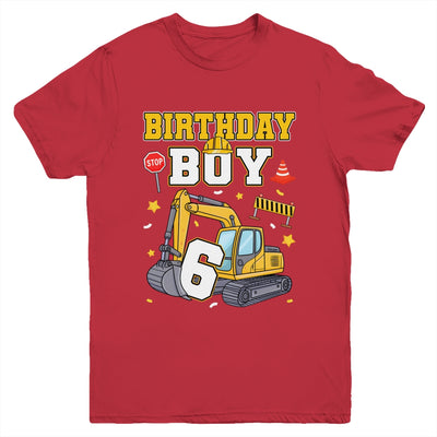 6th Birthday Boy 6 Years Old Excavator Three Decorations Youth Shirt | siriusteestore