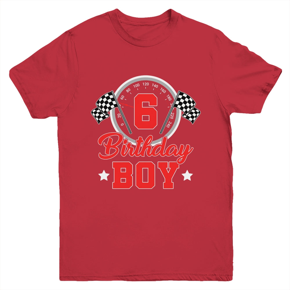 6th Birthday Boy Race Car Birthday Racing Car Flag Youth Shirt | siriusteestore