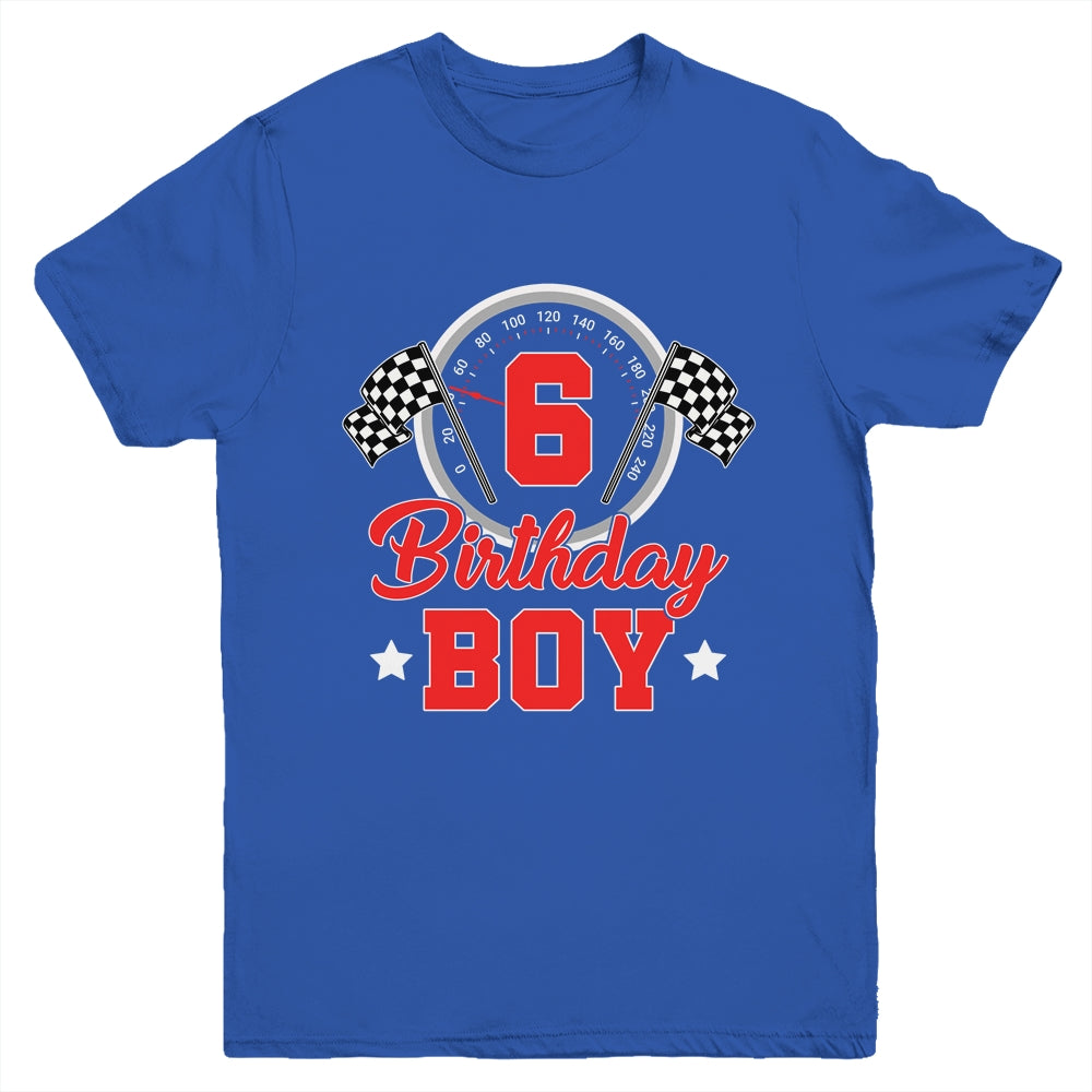 6th Birthday Boy Race Car Birthday Racing Car Flag Youth Shirt | siriusteestore